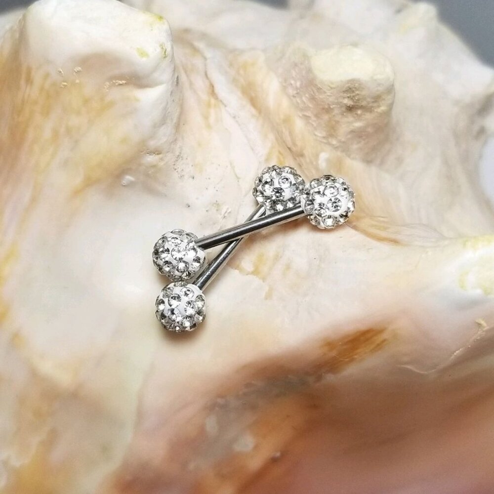 PAIR Clear Ferido ball ends nipple bars 14G disco shamballa NEW with tags